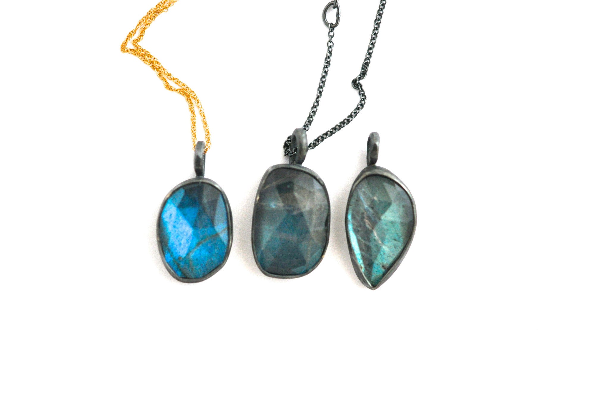 necklace / rose cut freeform labradorite pendants