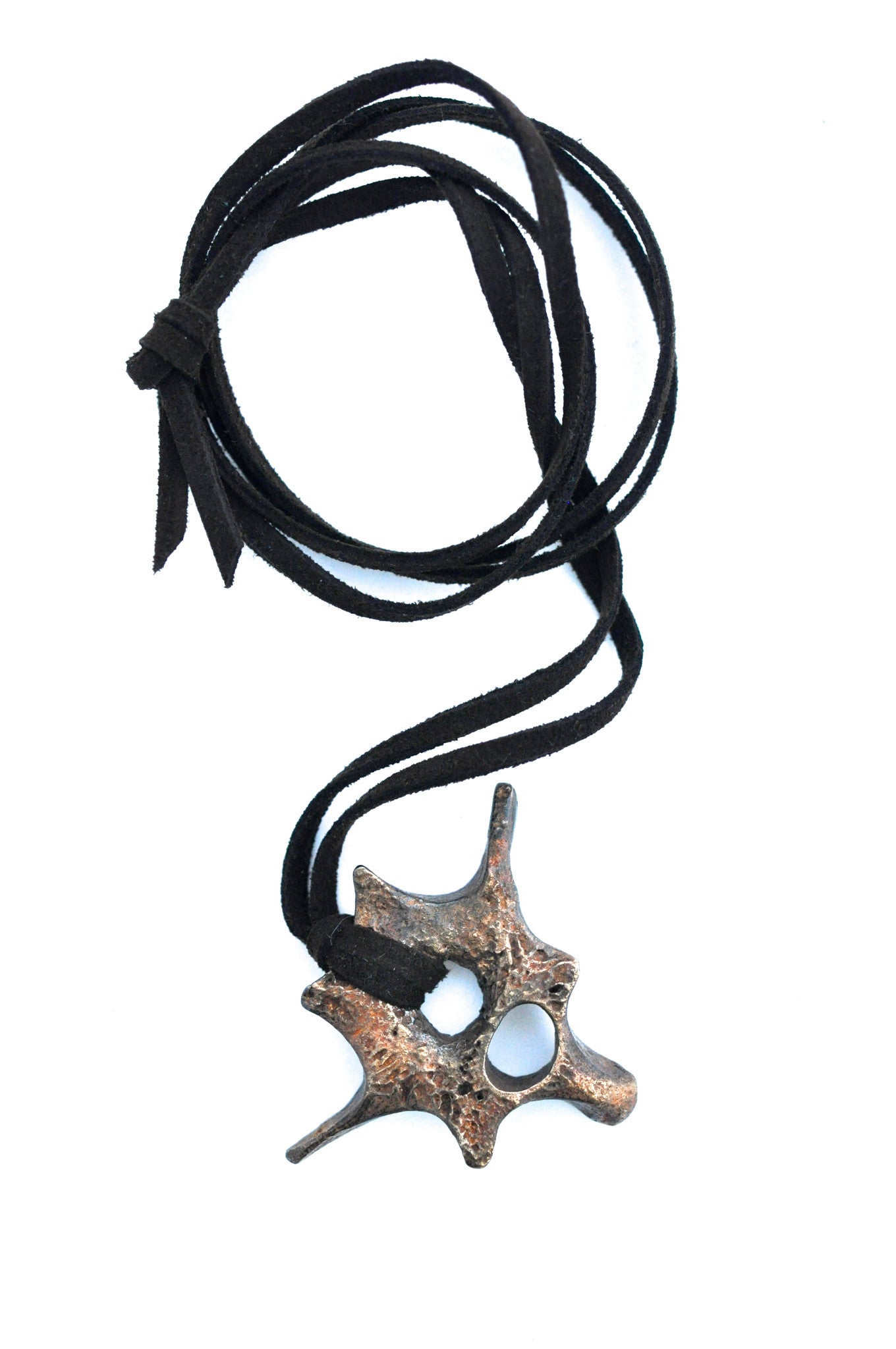 wholesale/necklace/organic bone fragments brass pendants on leather