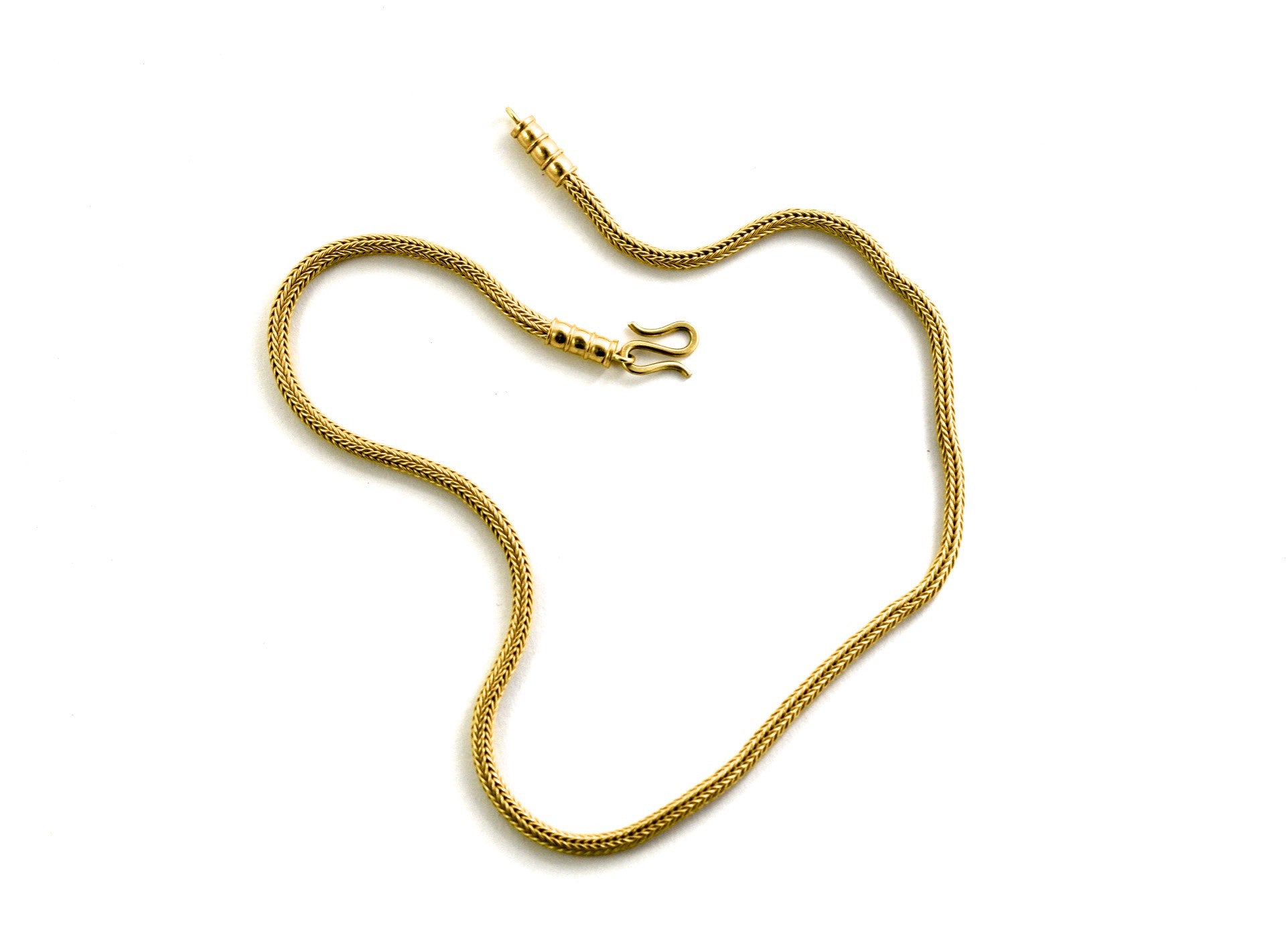 necklace / gold 22k hand woven chain + Rhodolite cabochons pendant