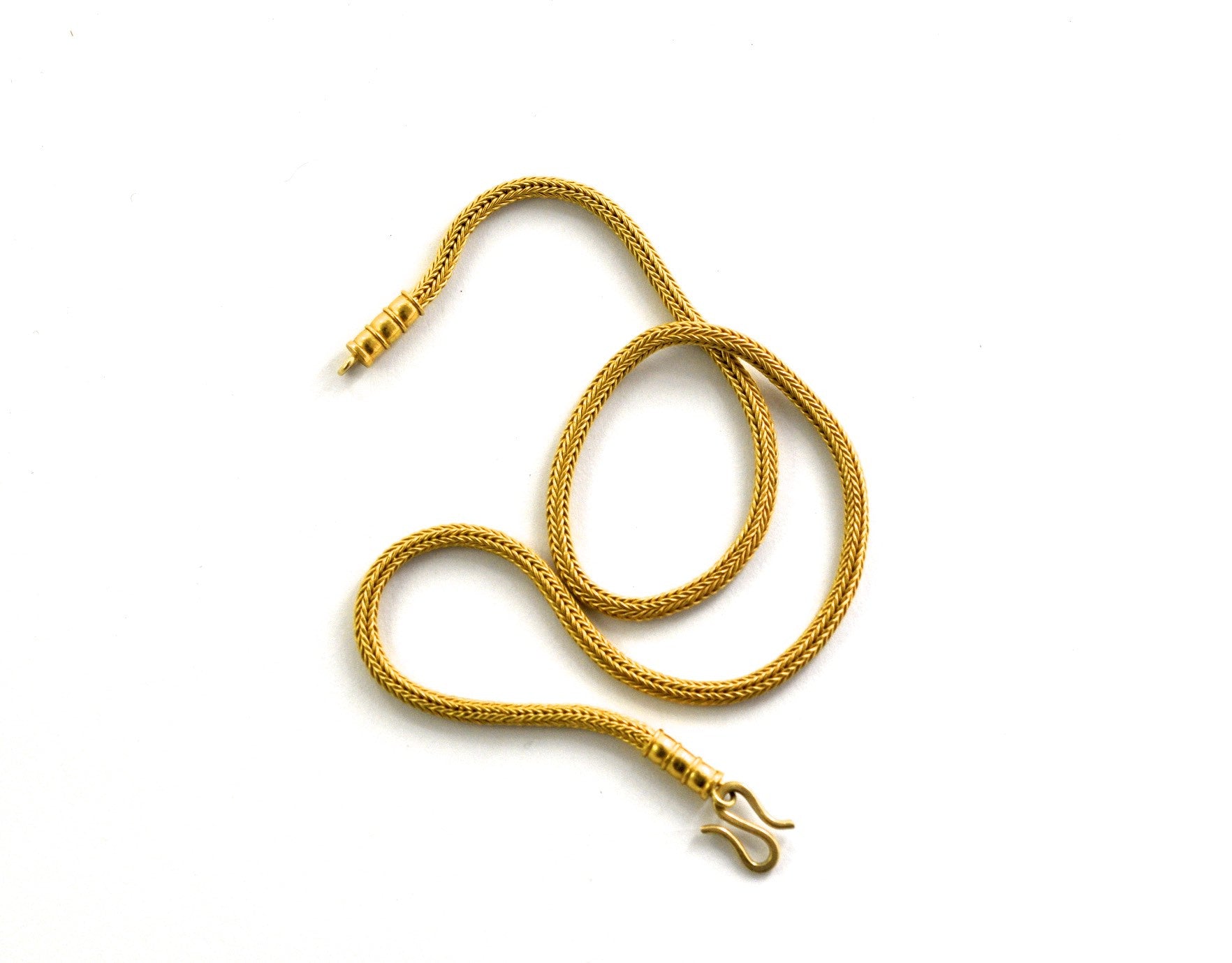 necklace / gold 22k hand woven chain + Rhodolite cabochons pendant