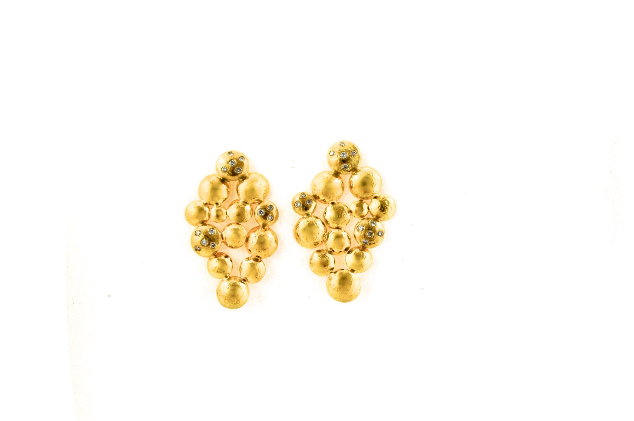 earrings / gold hammered clusters + tossed diamonds