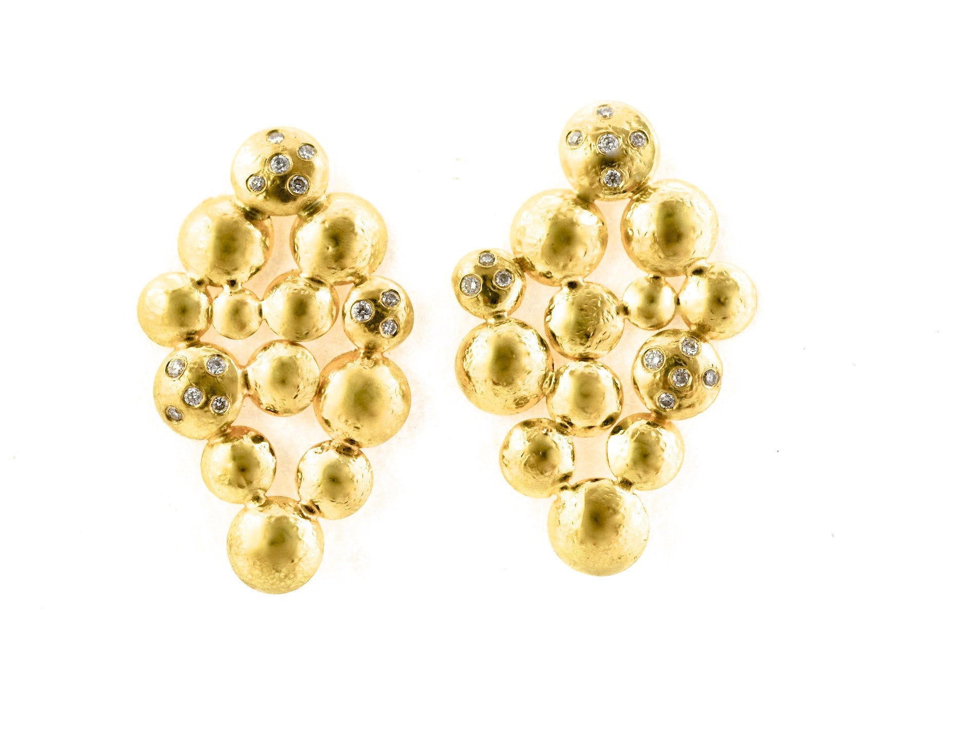 earrings / gold hammered clusters + tossed diamonds