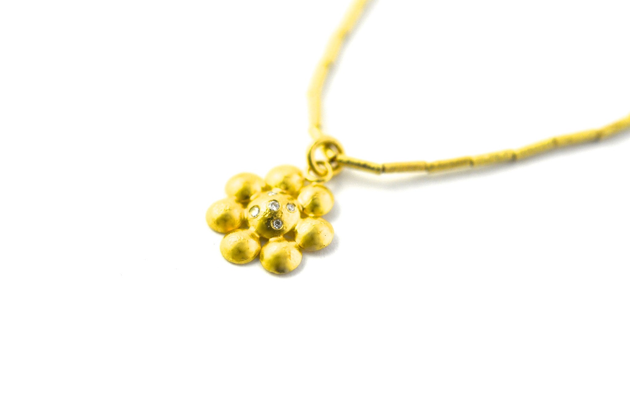 necklace / gold 22k with diamonds rosette pendant