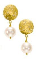 earrings / gold hammered 22k  discs + diamonds