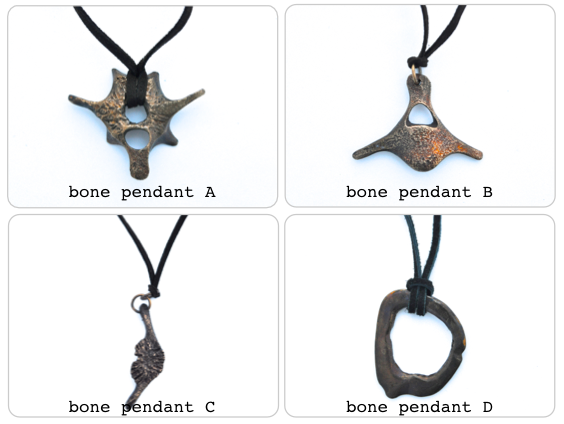 wholesale/necklace/organic bone fragments brass pendants on leather