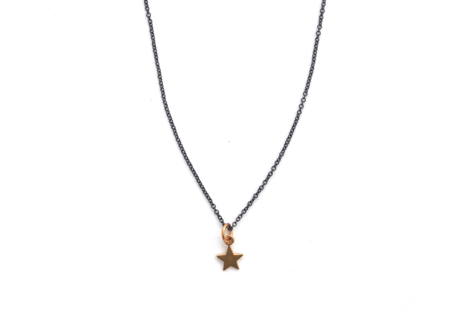 necklace / silver tiny brass STAR charm