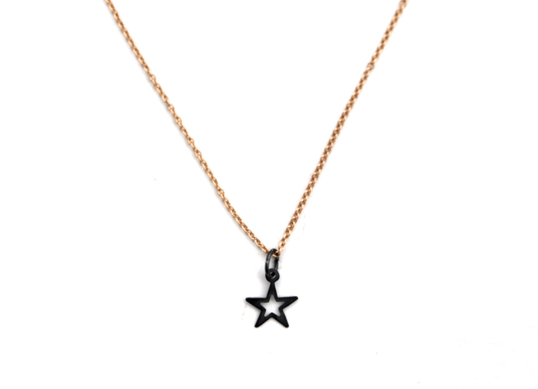 necklace / silver tiny OPEN STAR charm + gold filled fine chain