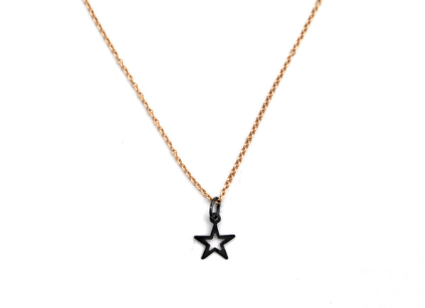 necklace / silver tiny OPEN STAR charm + gold filled fine chain