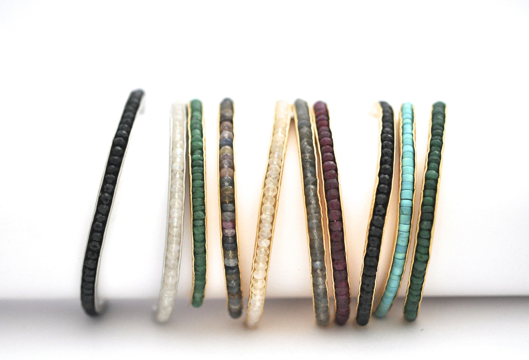 wholesale/bracelet/thin hand forged cuff with hand set tiny gemstones
