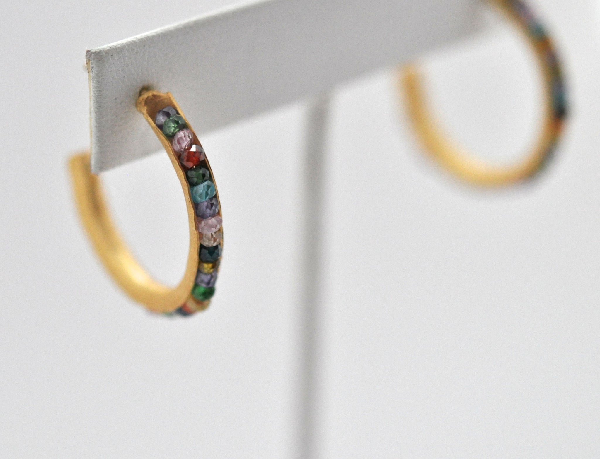 wholesale/earrings/hand forged hoops with tiny gemstones