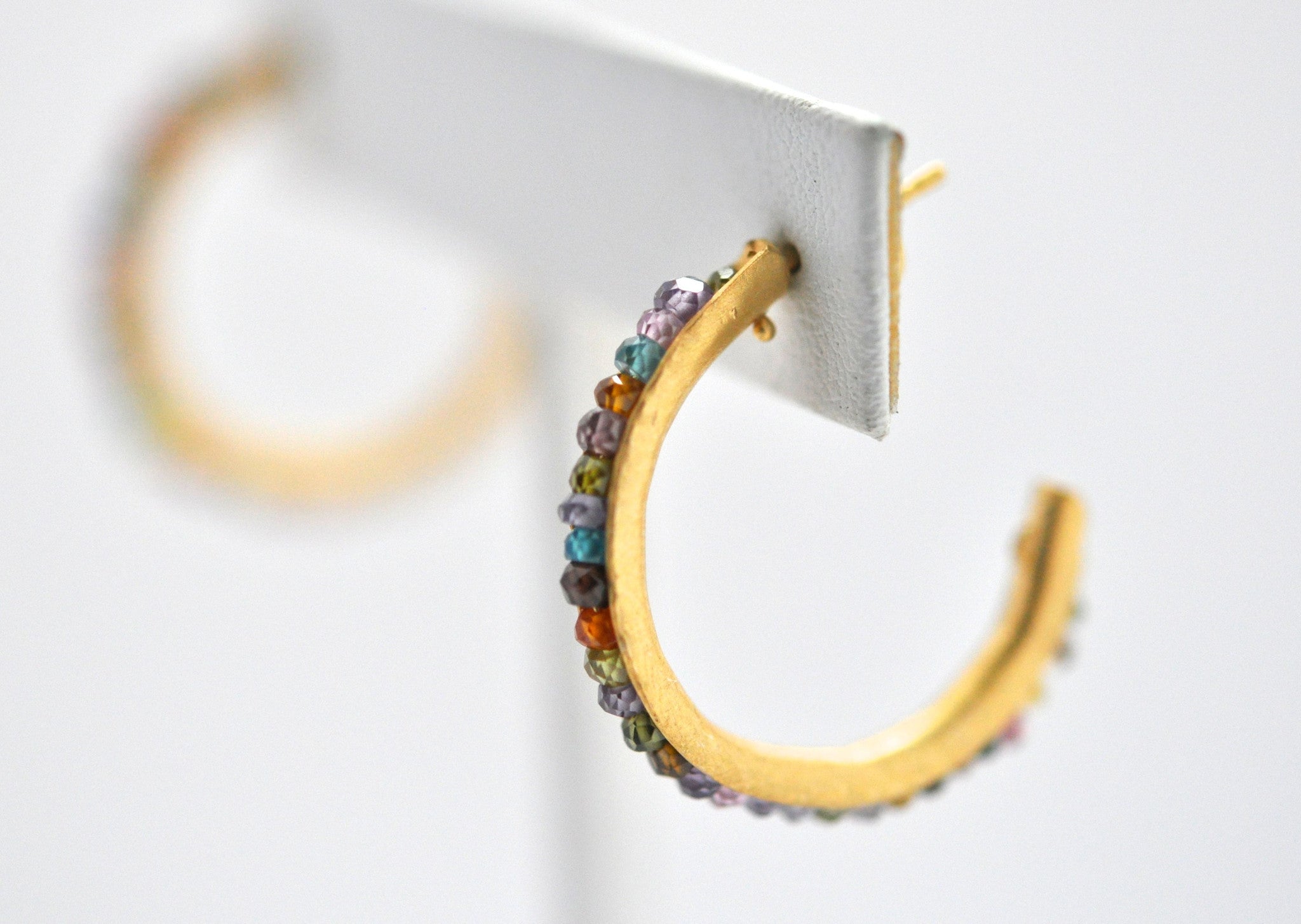 wholesale/earrings/hand forged hoops with tiny gemstones