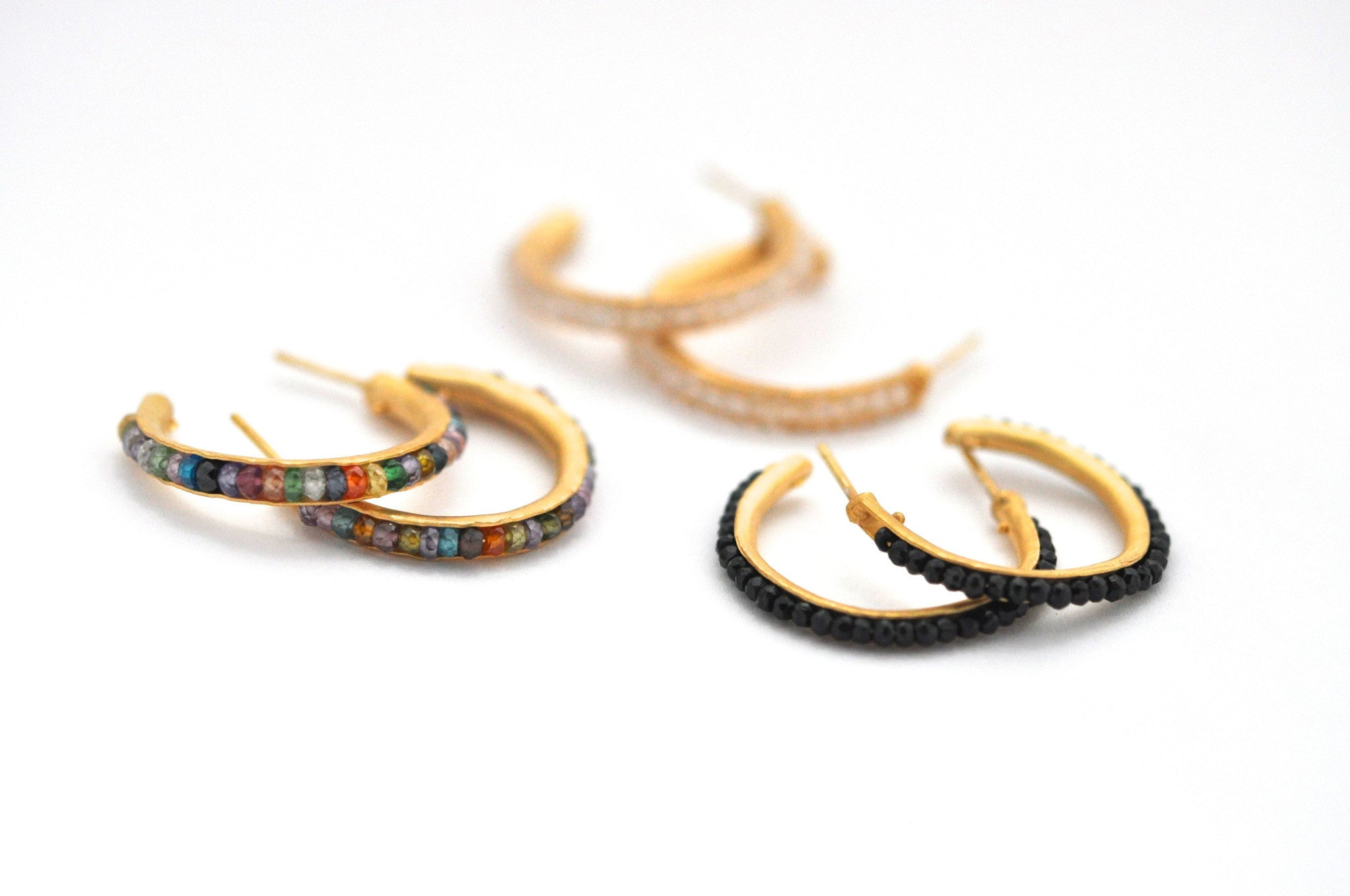 wholesale/earrings/hand forged hoops with tiny gemstones