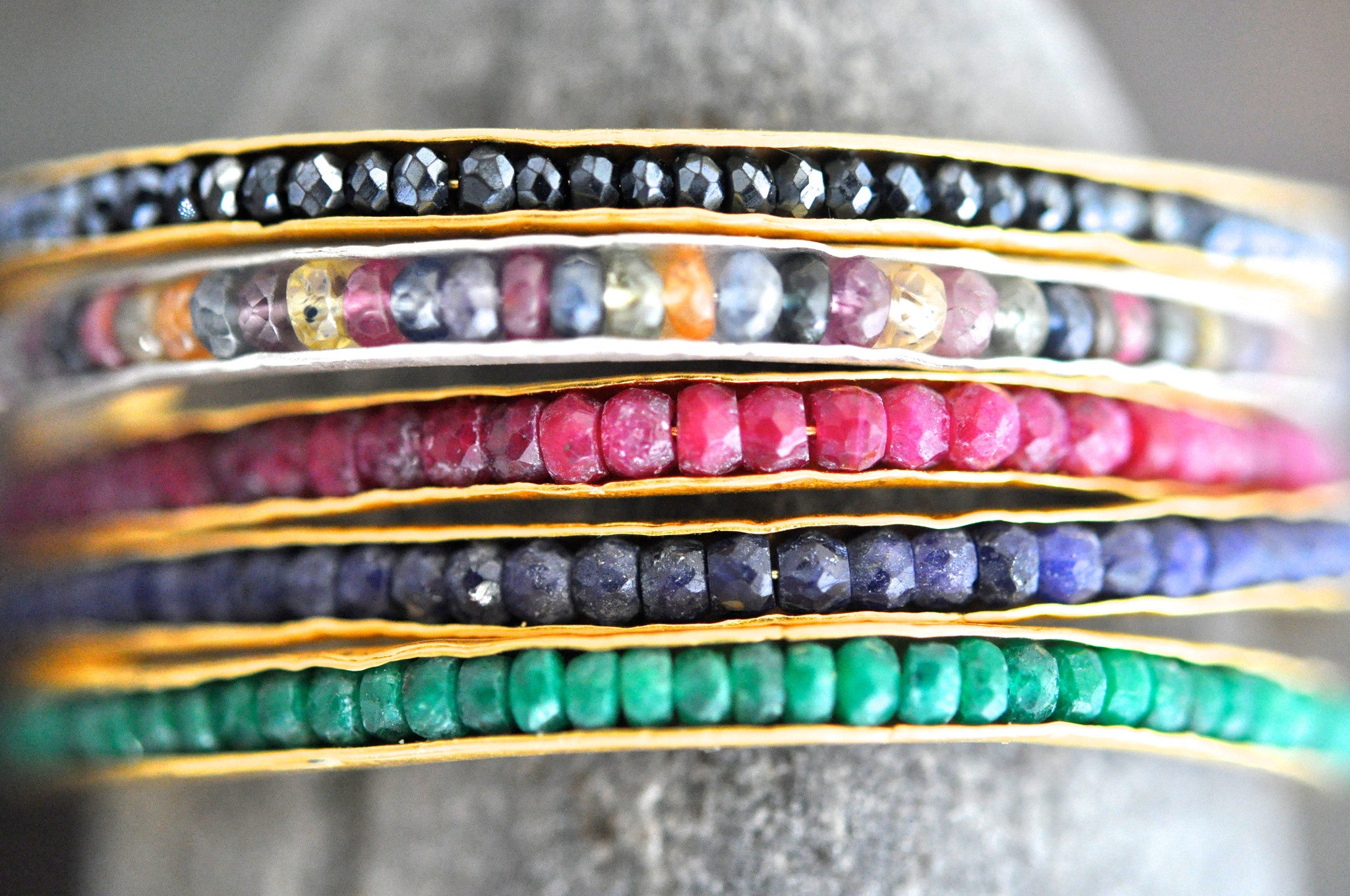 wholesale/bracelet/thin hand forged cuff with hand set tiny gemstones