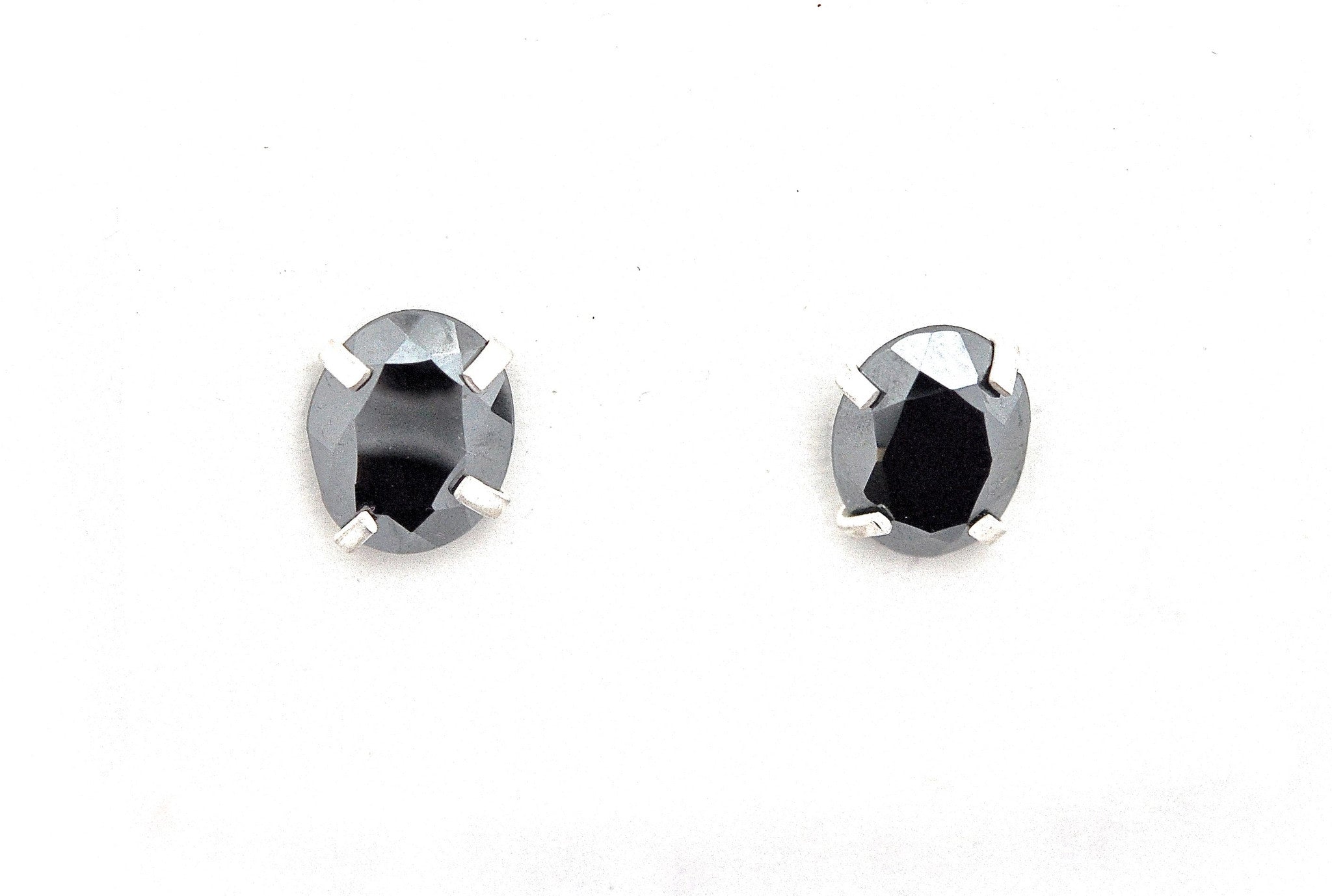 earrings / silver faceted hematite ovals post earrings
