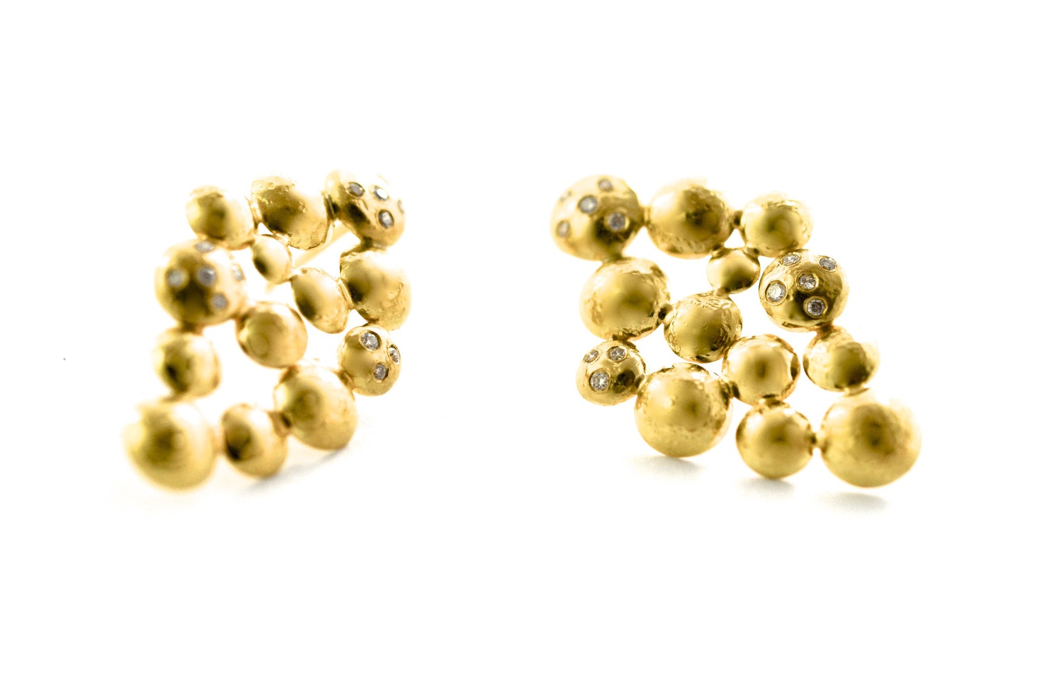 earrings / gold hammered clusters + tossed diamonds