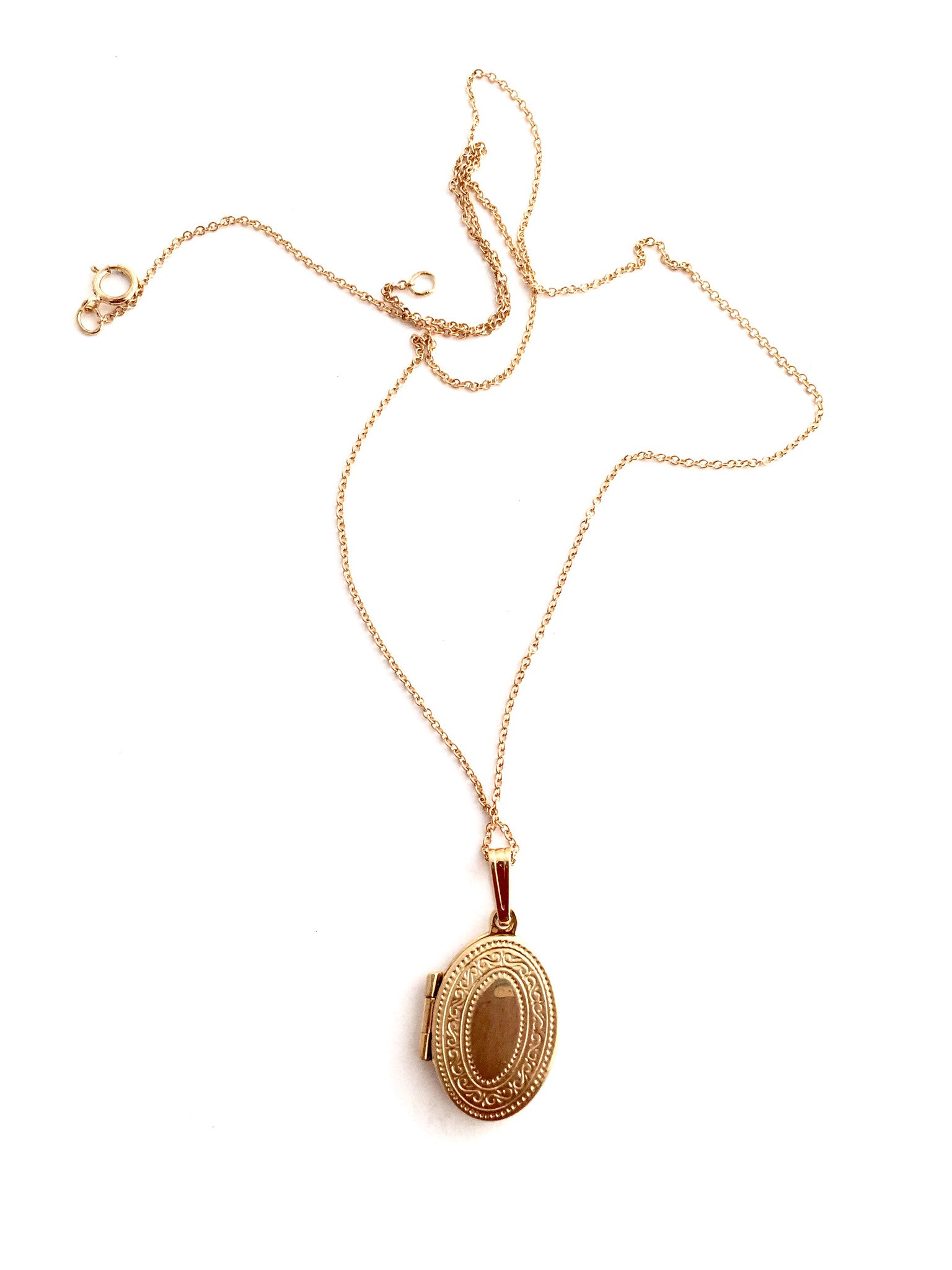 necklace / gold 14k 2-sided engraved tiny locket
