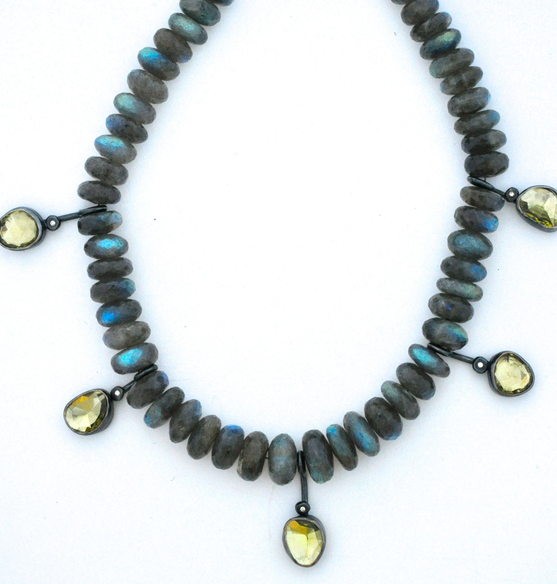 necklace / strand of labradorite with hand set rose cut citrines statement necklace