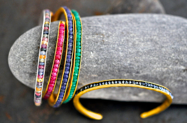 wholesale/bracelet/thin hand forged cuff with hand set tiny gemstones