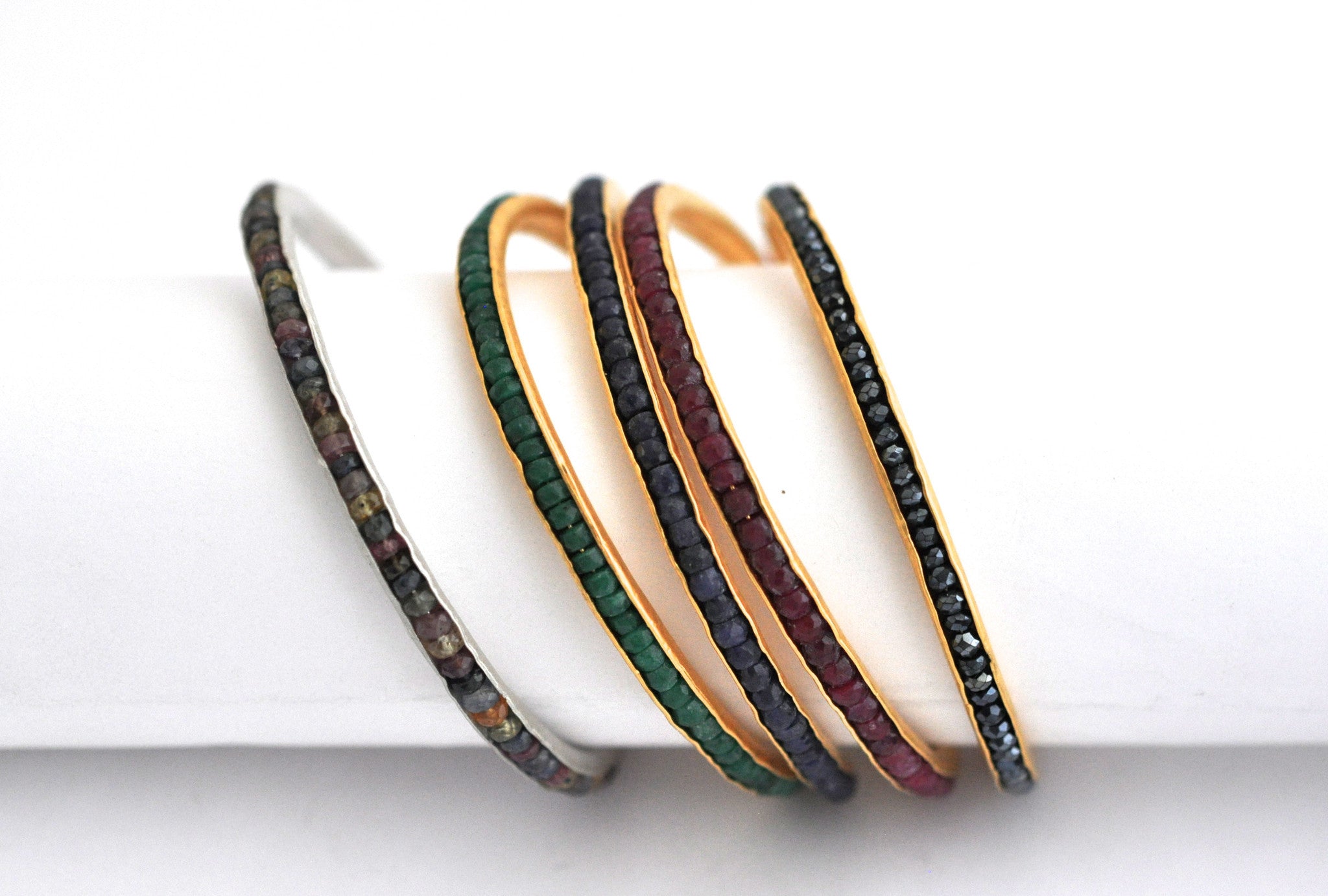 wholesale/bracelet/thin hand forged cuff with hand set tiny gemstones