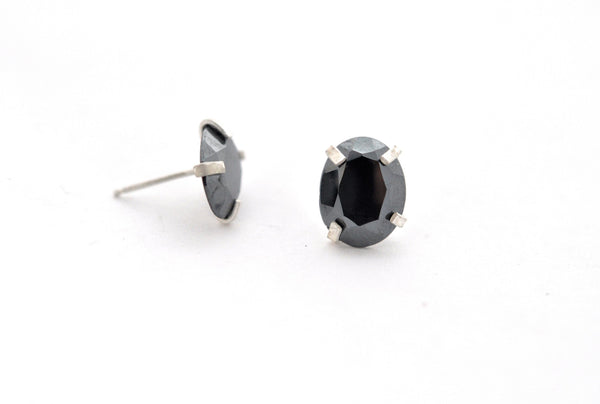 earrings / silver faceted hematite ovals post earrings