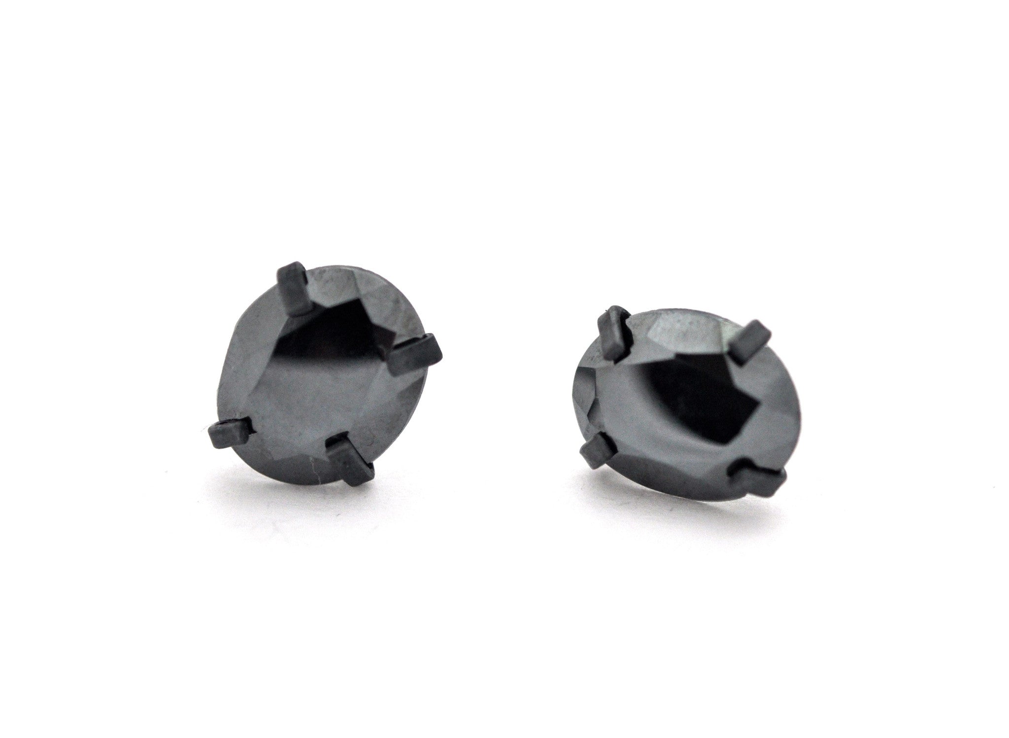 earrings / silver faceted hematite ovals post earrings
