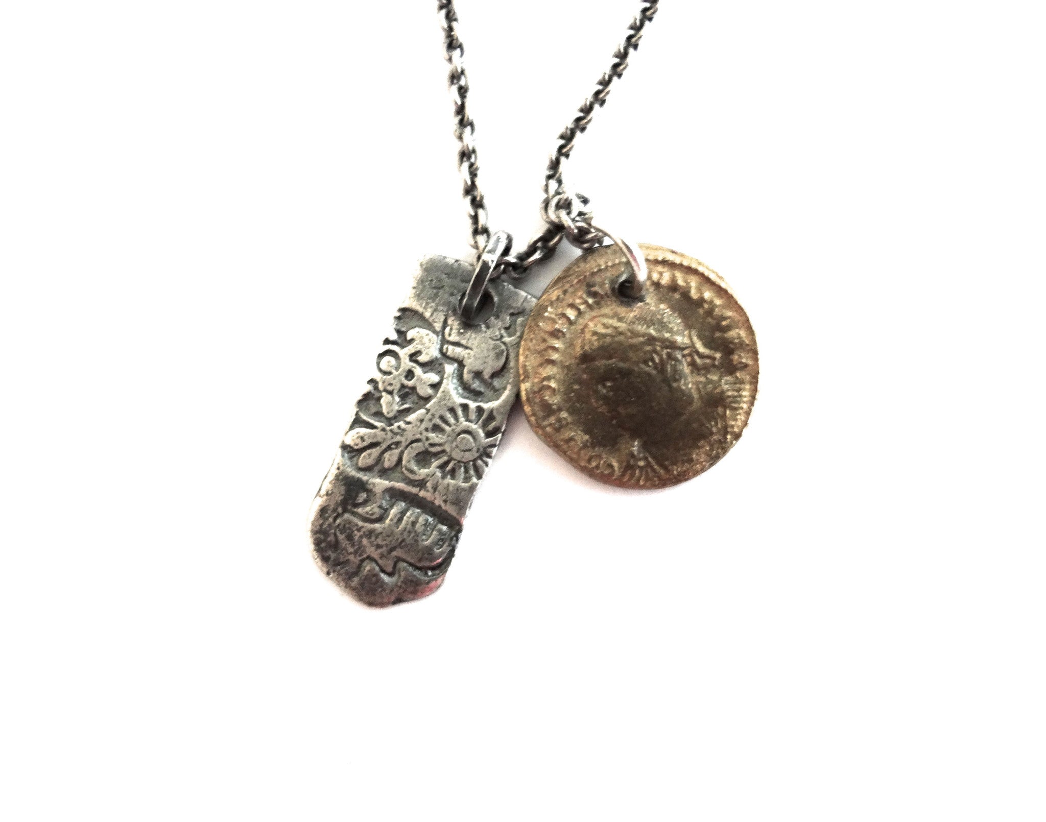 necklace /  silver THE ANCIENTS chain with coin + ingot
