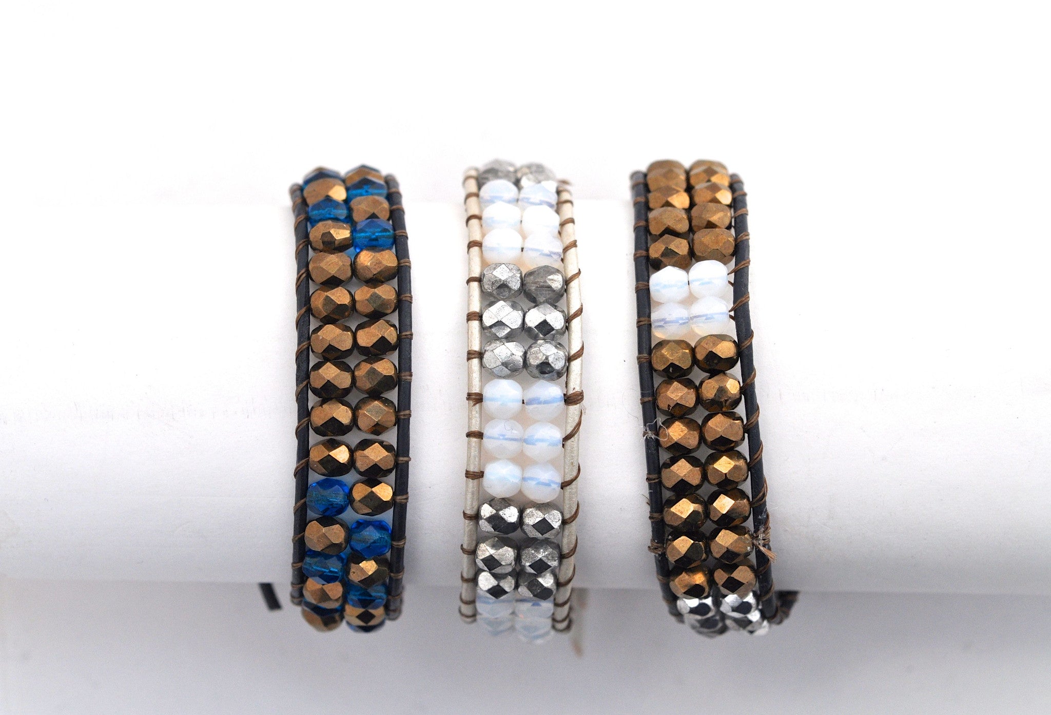 workshop / leather + bead bracelet